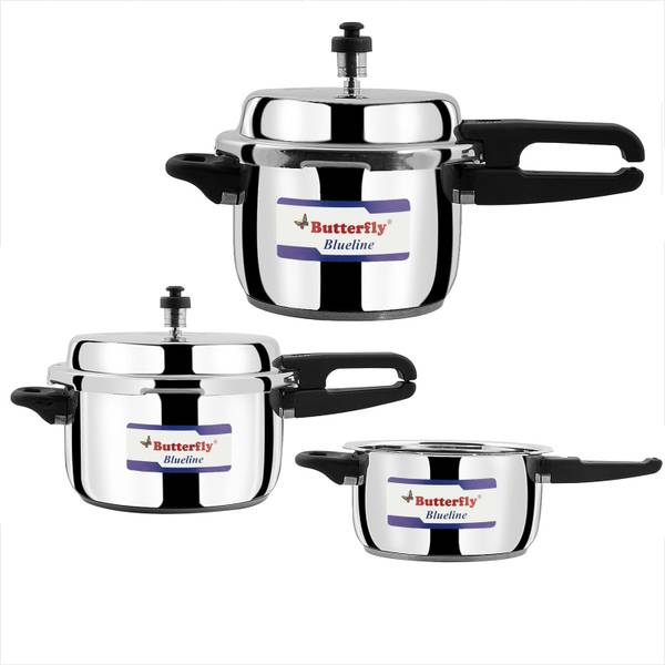Butterfly Blueline 2.0L, 3.0 & 5.0 liter combo of 100% stainless steel 2 L, 3 L, 5 L Induction Bottom Pressure Cooker