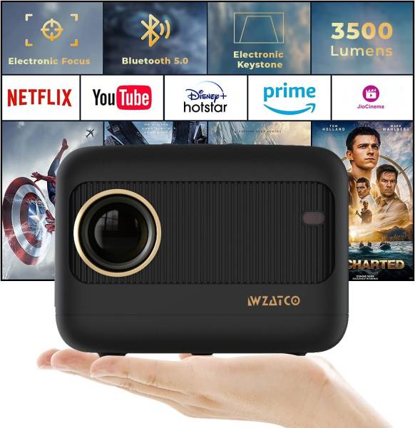 WZATCO EVE Native HD 720P Electronic Focus Bluetooth 5 (3500 lm / 1 Speaker / Remote Controller) Portable Projector
