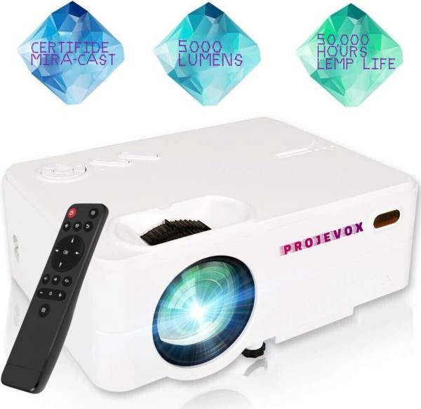 Projevox PX-10 WI-FI Miracast 1280P HD Smart Home Theater LED Video Projector,AV,VGA,HDMI (5000 lm / 1 Speaker / Wireless / Remote Controller) Portabl...