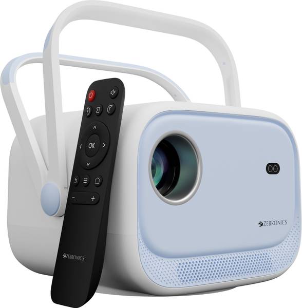 ZEBRONICS Zeb-Pixaplay 34 (Zeb-SLP 5) (5200 lm) Portable with 200 Screen, 200 Tilt, 1080p, Auto Focus, Auto Keystone, BT, WiFi, App Support , Miracast...