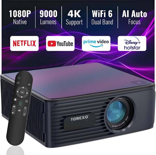 Torexo M6 | Auto Focus | Android 9.0 | 4K 2K Full HD Projector | Ultra Bright Projector (9000 lm / 2 Speaker / Wireless / Remote Controller) Portable ...