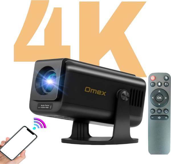Omex 4K Dual-Band WIFI6 5G Wireless 5.0 Bluetooth Android 13, 600ANSI, Auto Focus (9000 lm / 2 Speaker / Wireless / Remote Controller) Portable Projec...