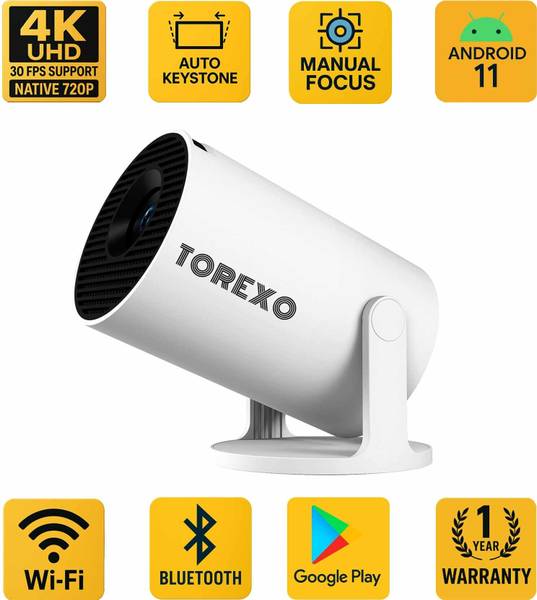 Torexo HY300PRO+ | 4K Support Native HD | 11 Android Projector |Freestyle WiFi Miracast (4500 lm / 1 Speaker / Wireless / Remote Controller) Portable ...