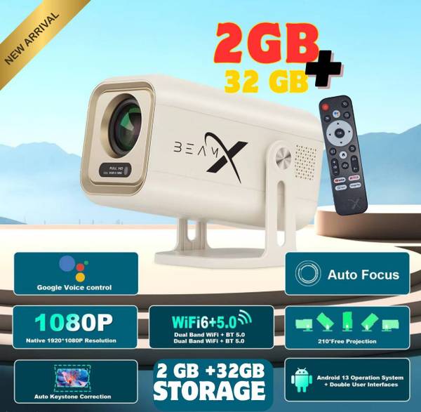 BeamX ELITE 2+32GB Ultra Smooth 6X Brighter Android13 Voice Assistant 4K+Dolby Support (16000 lm / 1 Speaker / Wireless / Remote Controller) Portable ...