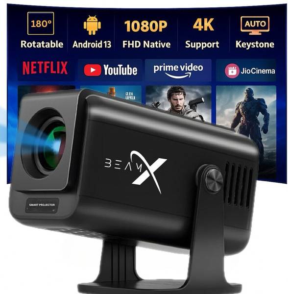 BeamX Thunder Fully Smart Android 13 Projector 4X Brighter 1080P 4KSupport Dust-Filter (11500 lm) Portable Projector