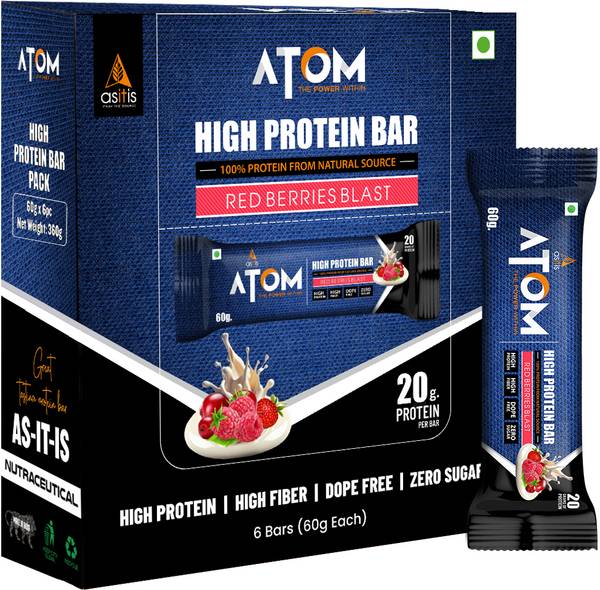 AS-IT-IS Nutrition ATOM High Protein Bar | 20g Protein | Pack of 6 (60g x 6) | Protein Bars Protein Bars