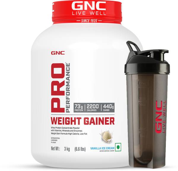 GNC Pro Performance Weight Gainer & Black Shaker | 3 KG | Vanilla Ice Cream Weight Gainers/Mass Gainers