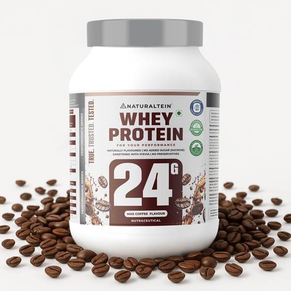 NATURALTEIN Natural Whey 1kg | Max Coffee | 24g Protein | Stevia | Gluten & Soy Free Whey Protein
