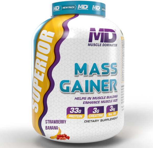 Muscle Dominator Superior Mass Gainer 3Kg Strawberry Banana Flavor Weight Gainers/Mass Gainers