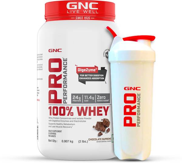 GNC Pro Performance 100% Whey Protein Powder & White Shaker|2 lbs| Chocolate Supreme Whey Protein