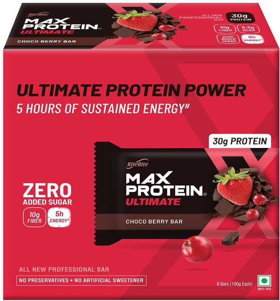 RiteBite Max Protein Bar Ultimate Choco Berry, SugarFree, Healthy Protein Snack, No Preservatives 30g Protein Bars