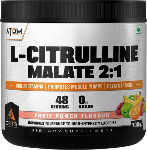 AS-IT-IS Nutrition ATOM L Citrulline Malate 2:1 - 100gms | 48 servings | Fruit Punch Flavour EAA (Essential Amino Acids)