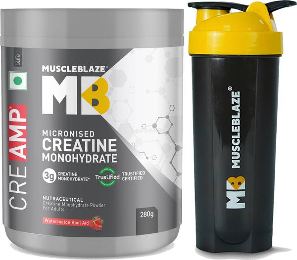 MUSCLEBLAZE Micronised Creatine Monohydrate CreAMP Powder with Shaker, Trustified Certified Creatine