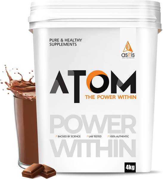AS-IT-IS Nutrition ATOM Whey Protein 4kg with Digestive Enzymes | 27g protein | 5.7g BCAA | Whey Protein