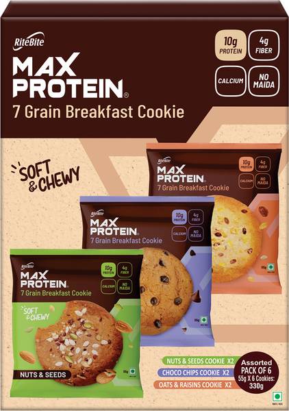 RiteBite Max Protein Healthy Assorted Biscuit Cookies, No Maida Protein Snack, Pack of 6 Protein Cookie