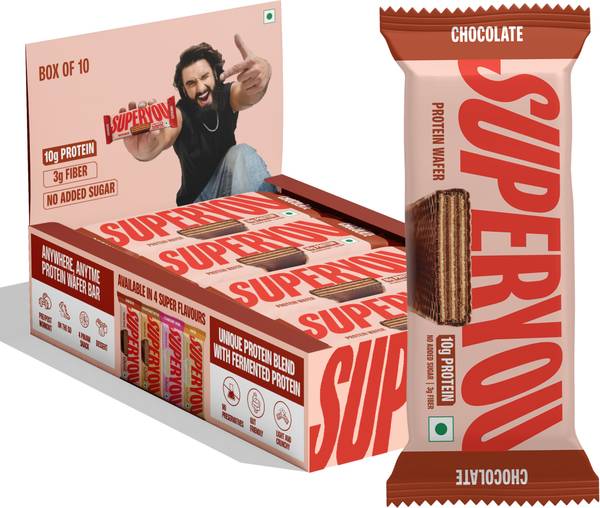 SUPERYOU Chocolate 10g Protein Wafer Bar with 3g Fiber and 0 Added Sugar - (Pack of 10) Protein Bars