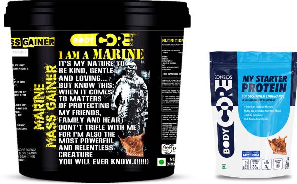 Body Core Science Marine Mass Gainer(Chocolate-5Kg(Chocolate) With My Starter Protein-1Kg(Chocolate) Weight Gainers/Mass Gainers