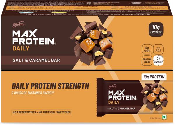 RiteBite Max Protein Rite Bite Max Protein Daily 10g Salt & Caramel Protein Bar, Pack of 24 Protein Bars