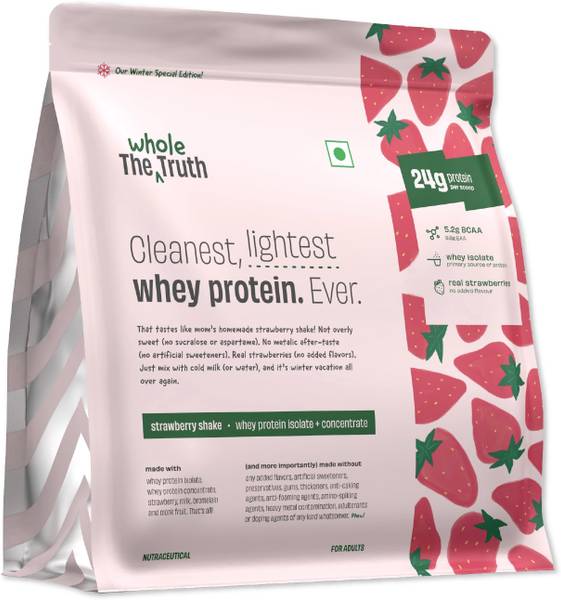 The Whole Truth Strawberry Whey Protein Isolate + Concentrate | 24g Protein/Scoop|100% Authentic Whey Protein