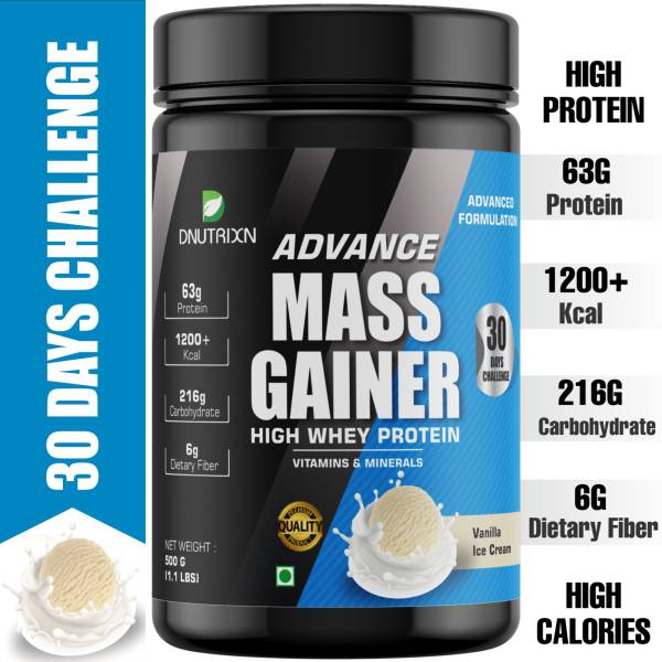 DNUTRIXN Advance High Protein Mass Gainer |Protein 63G, Calories 1200+Kcal |Multivitamin+ Weight Gainers/Mass Gainers