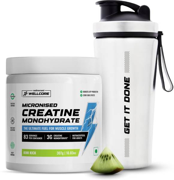 Wellcore Micronised Creatine Monohydrate + Steel Shaker | Trustified Certified Creatine