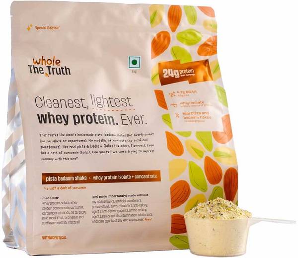 The Whole Truth Pista Badaam Shake 1 kg|24g Protein|4.7g BCAA Whey Protein