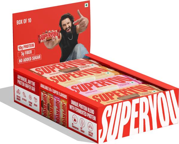 SUPERYOU Assorted 10g Protein Wafer Bar with 3g Fiber and 0 Added Sugar - (Pack of 10) Protein Bars