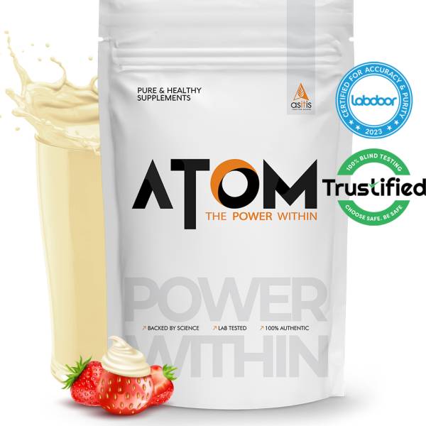 AS-IT-IS Nutrition ATOM Whey Protein 1kg with Digestive Enzymes, Creamy Strawberry, 27g protein Whey Protein