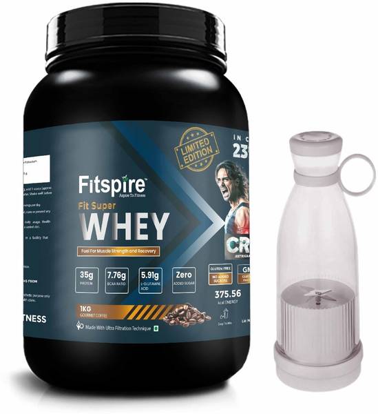 Fitspire Super Fit Whey Protein 1 kg 35 gm Protein Zero sugar Goumet coffee With Juicer Whey Protein