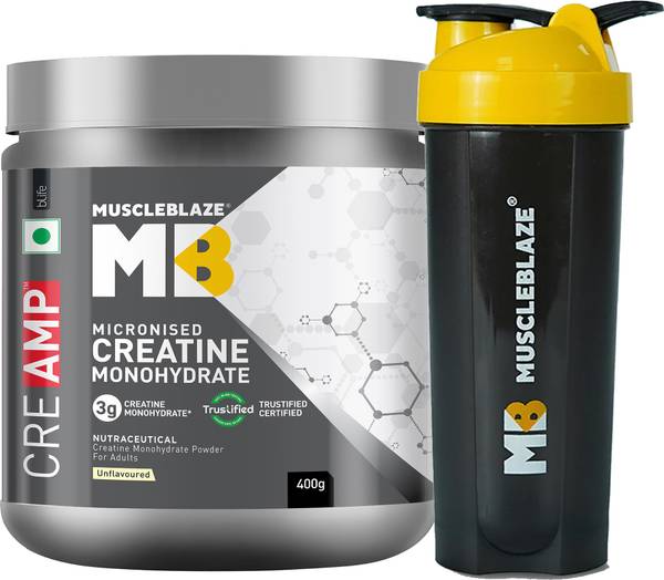 MUSCLEBLAZE Creatine Monohydrate CreAMP with CreAbsorb, Trustified Certified with Shaker Creatine
