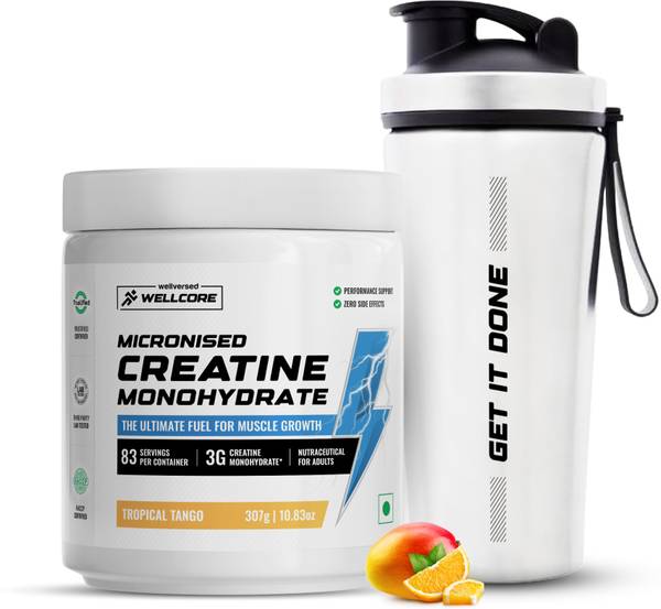 Wellcore Micronised Creatine Monohydrate + Steel Shaker | Trustified Certified Creatine