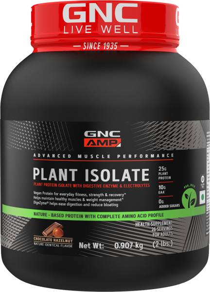 GNC AMP Plant Isolate | Vegan, Lactose Free & Soy Free| Chocolate Hazelnut |2lbs Plant-Based Protein
