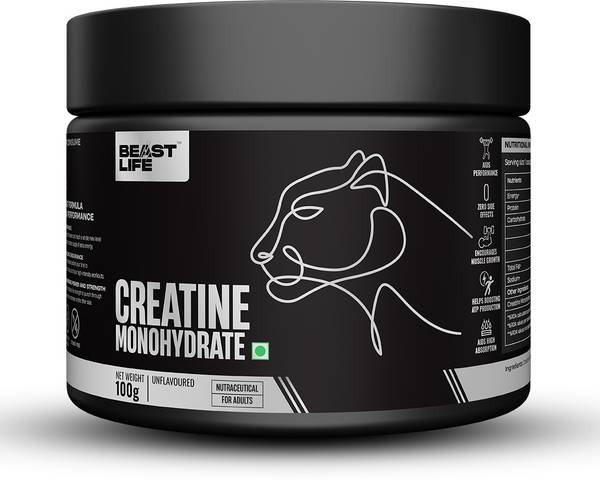 BeastLife Super Micronized Creatine Monohydrate Unflavoured 100g | NABL Lab Tested Creatine