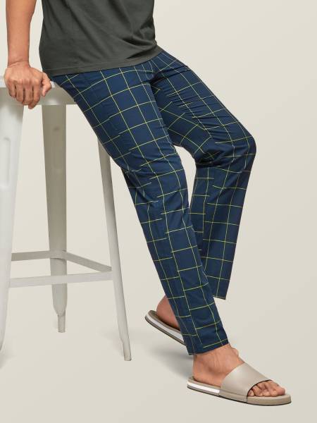 XYXX Intellieaze Combed Cotton Checkered Men Blue Track Pants