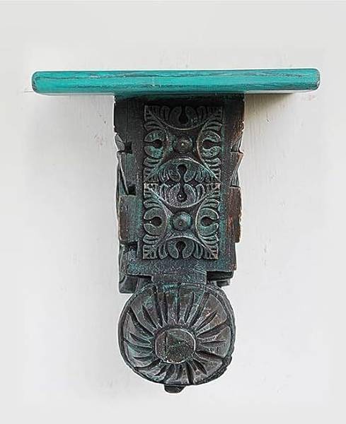 Timberdec Hand Carved & Painted Solid Wood Flower Jali Design Wall Mounted Floating Shelf Wooden Wall Shelf