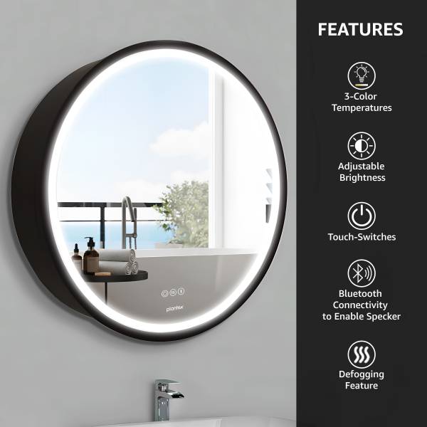 Impulse by Plantex LED Mirror Cabinet for Bathroom with Defogger and Bluetooth/Storage Organizer- Stainless Steel Wall Shelf
