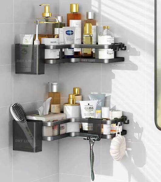 DRY LINE DRY LINE Self Adhesive Corner Storage Shelf for Bathroom Kitchen Rack Organizer Steel Wall Shelf