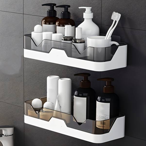 G Glennor Wall Mounted Shower Shelf/Baskets, Adhesive Storage Rack for Bathroom/Kitchen Plastic Wall Shelf