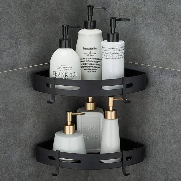 VRPRIME 2 Pc Self-Adhesive Aluminium Bathroom Corner Shelf Stainless Steel Wall Shelf
