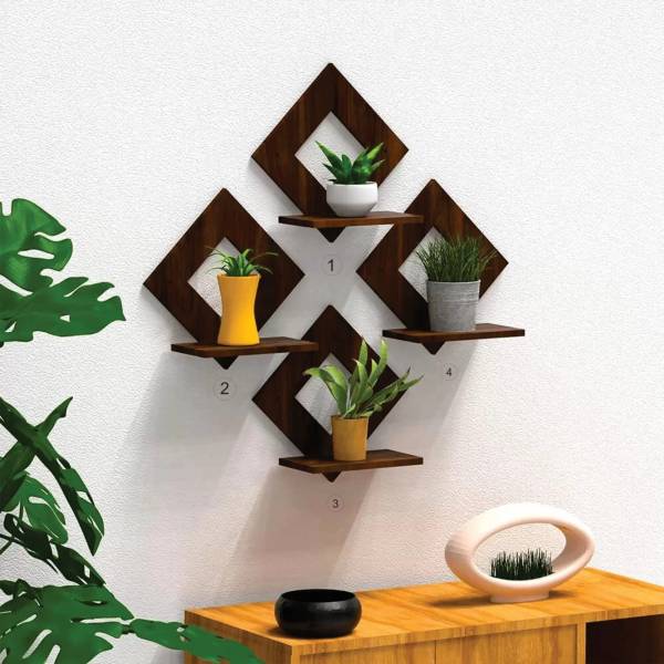 VDCrafts Pot Stand Set of 4 Piece Decorative Wooden Wall Hanging (8 inch, Brown) Wooden Wall Shelf