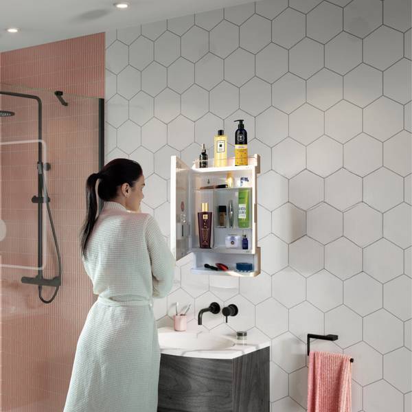 Branco Rich Look Bathroom Mirror Cabinet | 5 Shelves Storage Organizer | (Ivory) Plastic, Glass Wall Shelf