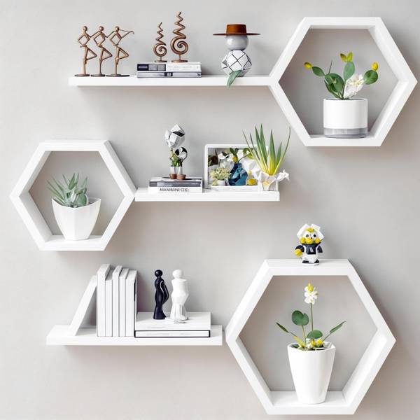 Stylish Art Maker Wall Shelf for Home&Office Decor Item Wall Mounted floating Shelf Set Of6(WHITE) Wooden, MDF (Medium Density Fiber) Wall Shelf