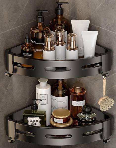 VRPRIME 2 Pc Self-Adhesive Aluminium Bathroom Corner Shelf Steel Wall Shelf