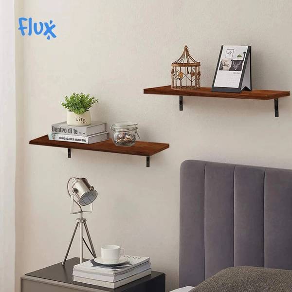Flux Floating Wooden Wall Mounted Shelf for Living Room Book Shelves for Bedroom Particle Board, Steel Wall Shelf