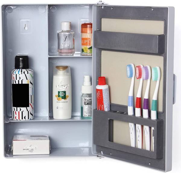 PGen Small (Size: 10x14x4 Inch) MINI Plastic Bathroom Mirror Storage Basin Cabinet Plastic Wall Shelf