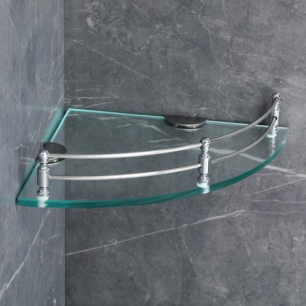 Epraiser 9x9 Inch Bewelled Transparent Sturdy Multiuse CORNER Glass Shelf Rack Shelf Glass Wall Shelf