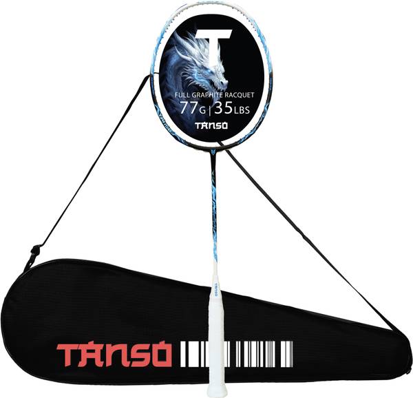 Tanso Black Ice Full Graphite 35 lbs Ultra Light Weight Carbon Fibre Multicolor Strung Badminton Racquet
