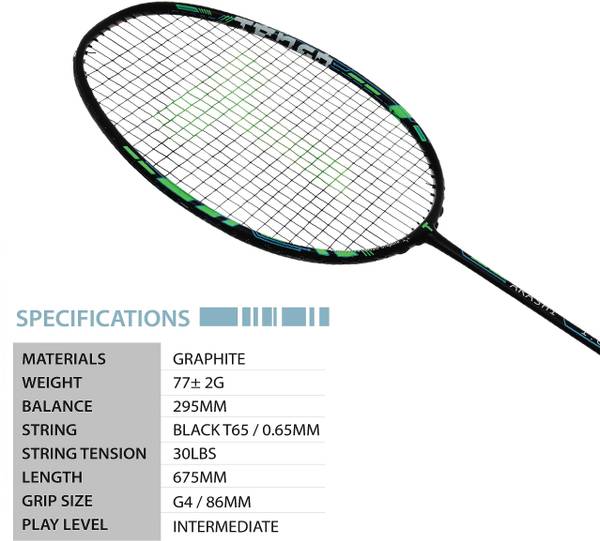 Tanso Arashi 1.0 Full Graphite Ultra Light Weight Carbon Fibre Strung Badminton Racket Green Strung Badminton Racquet