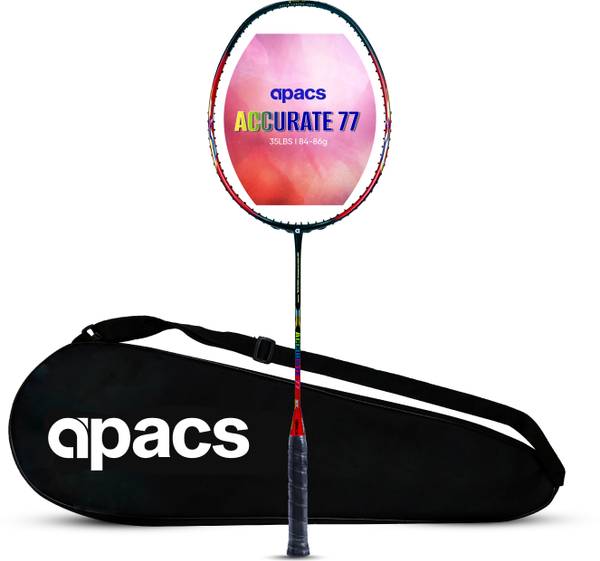 apacs Accurate 77 (6.8mm Extra Slim Shaft) 35 LBS Max Tension | Aero Armor Frame Red, Black Unstrung Badminton Racquet