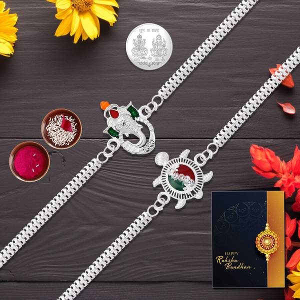 periapt Bracelet Rakhi Combo Gift For Brother |Coin| Roli & Chawal | Greeting Card |K2_A5+A25 Assorted Rakhi, Chawal Roli Pack, Coins, Greeting Card S...